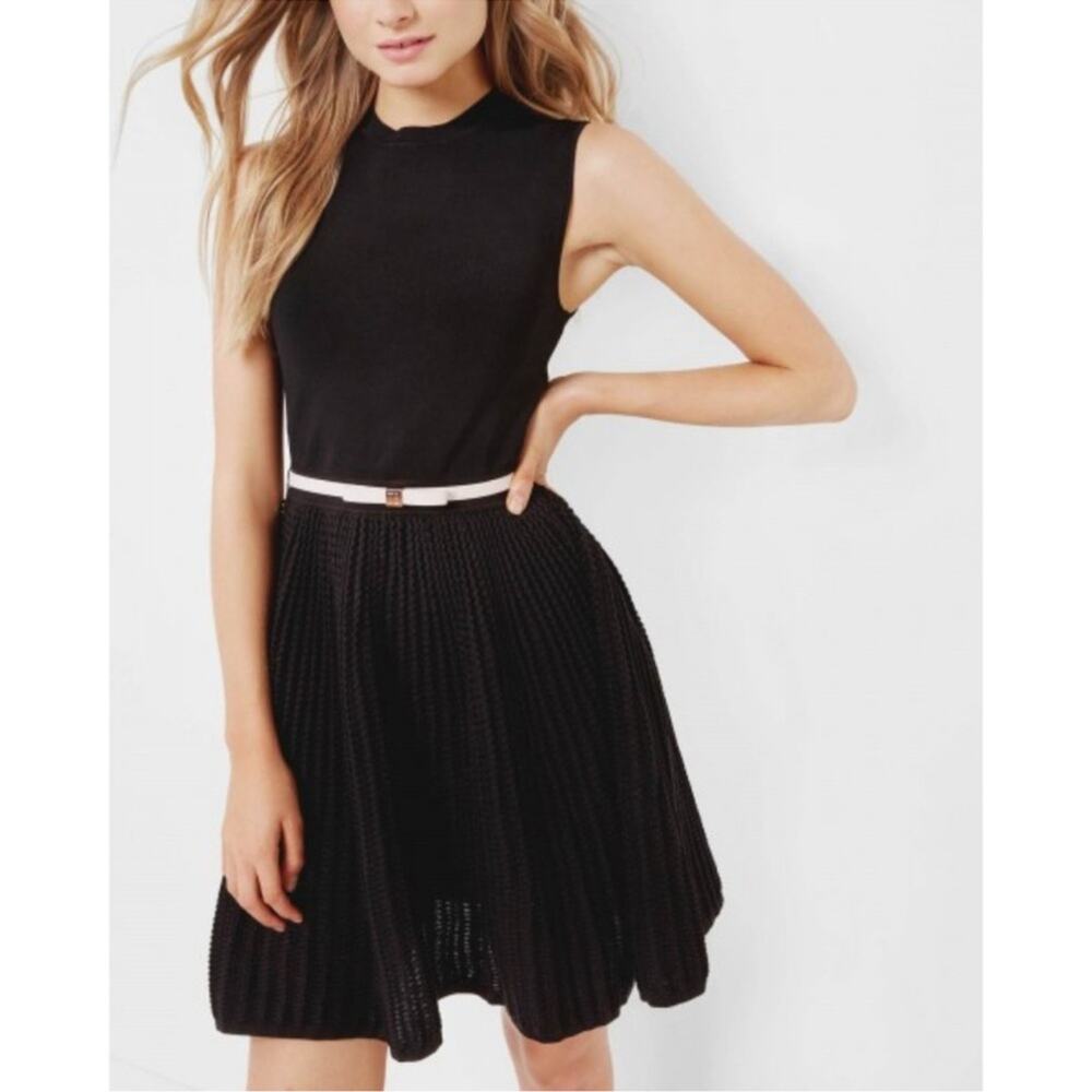 Ted Baker Alicii Bow Belt Knit Fit & Flare Dress Black 1 (USA 0-2)